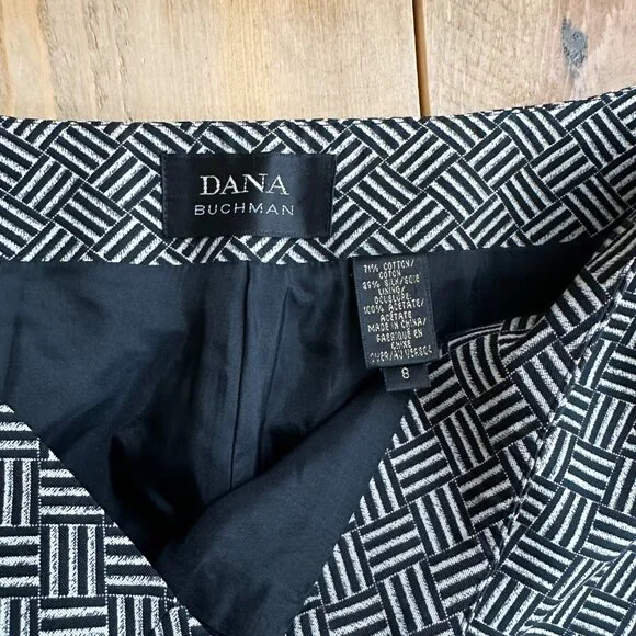 Dana Buchman Silk Blend Pants Geometric Black Gray Women's 8 Dress - Picture 2 of 9